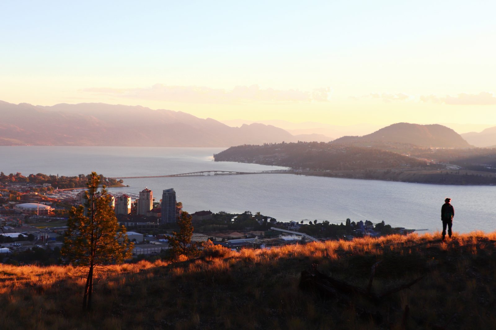 Kelowna skyline and the bridge over Okanagan Lake