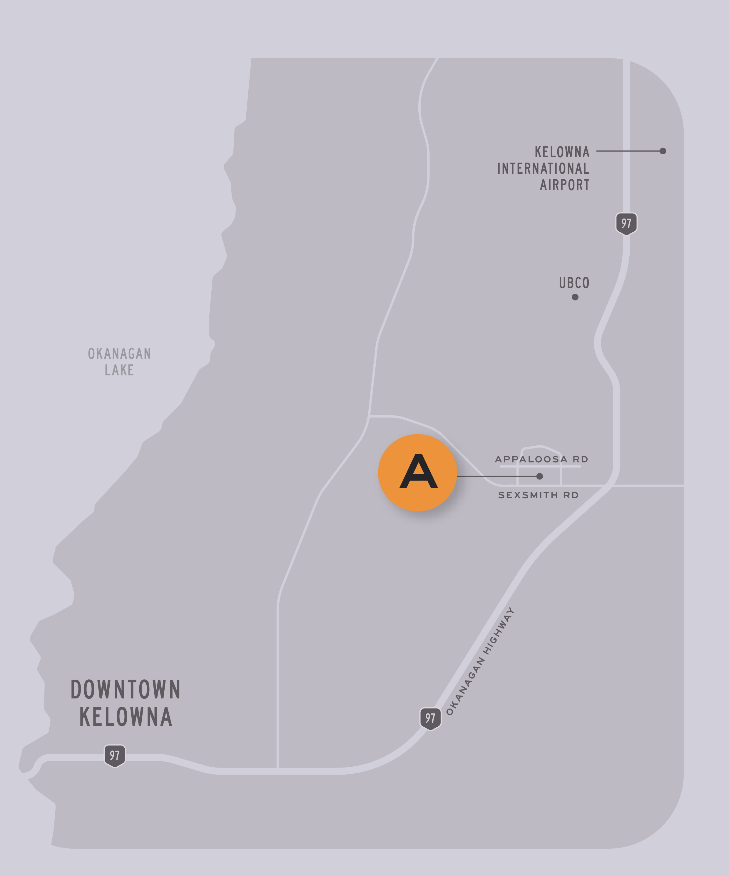 Map showing Appaloosa Industrial Park's location in Kelowna, BC