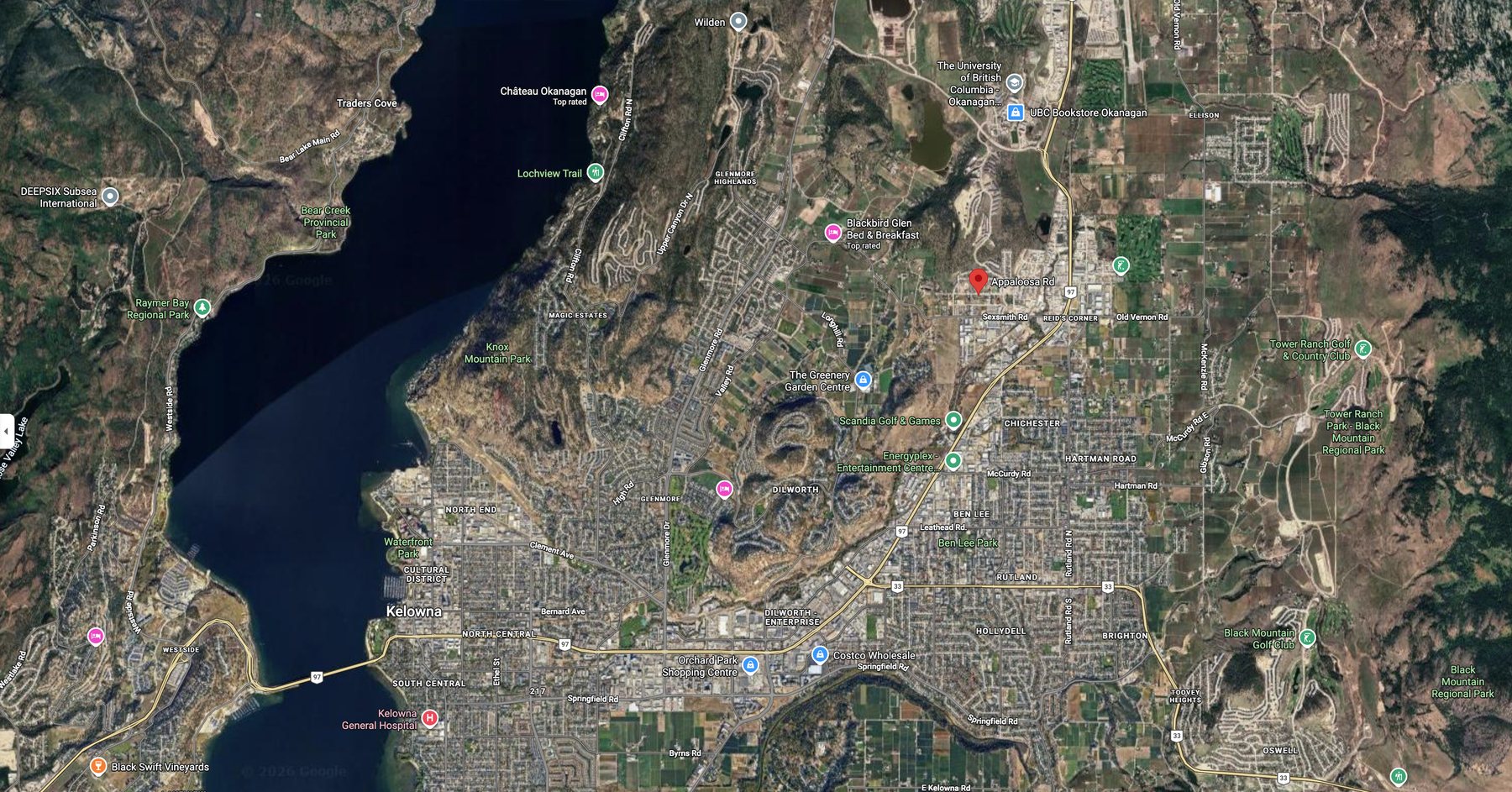 Map of Kelowna regional amenities near Appaloosa Industrial Park